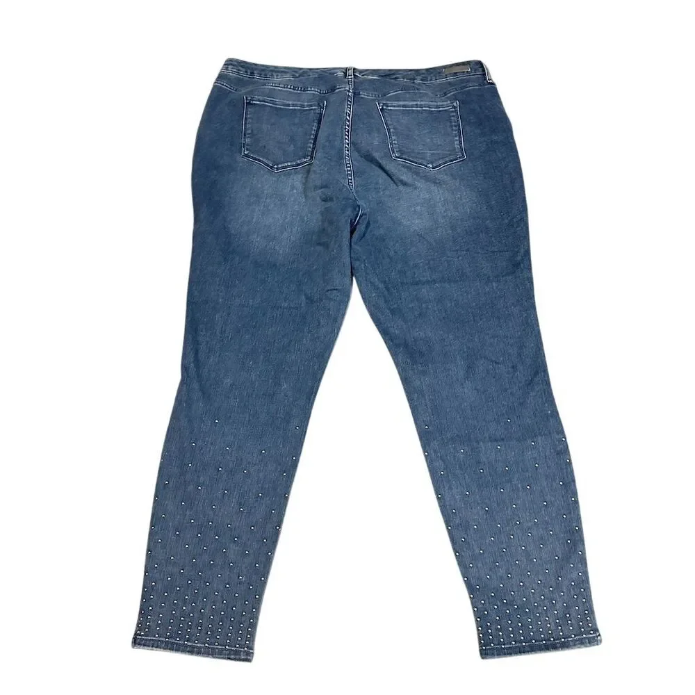 H by Halston Women's Plus Size 20 Blue Rhinestone Ankle‎ Jeans